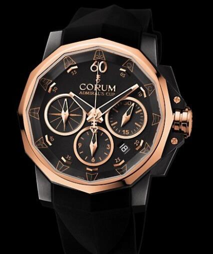 Corum Admiral's Cup Challenge 44 Black & Gold Replica Watch 753.691.93/F371 AN32 Black PVD Steel - Red Gold Bezel